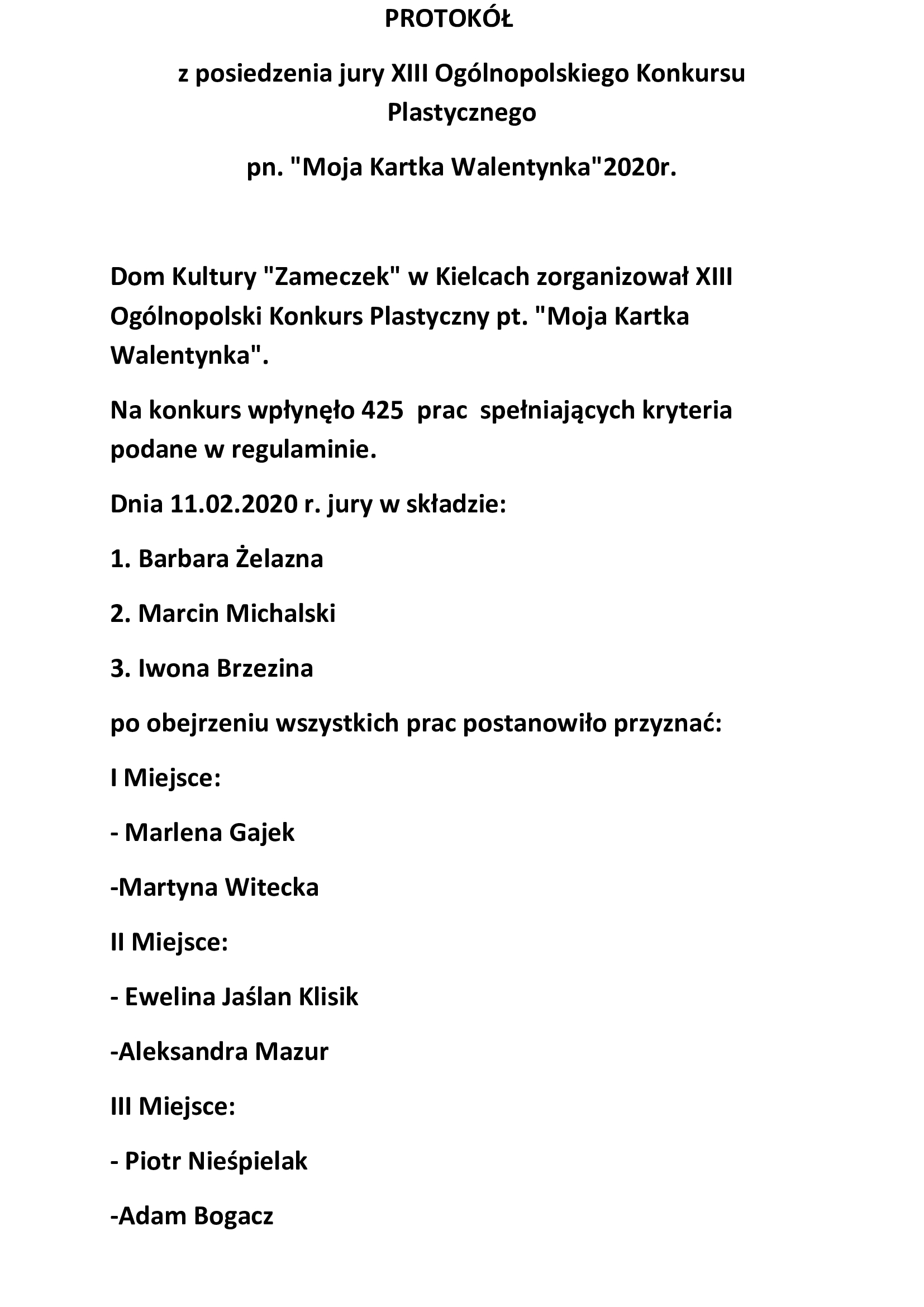 protokół z posiedzenia jury