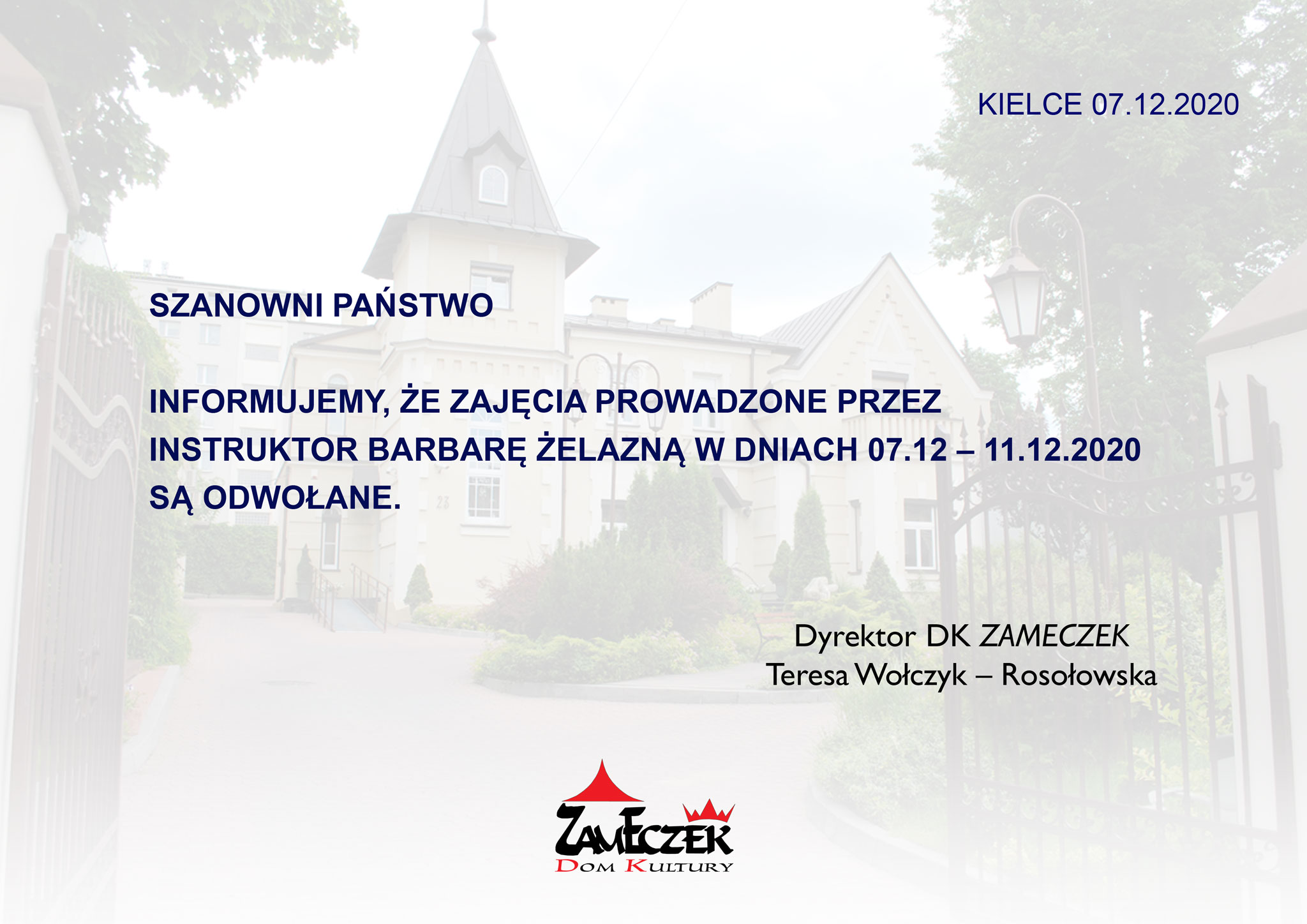 odwołane zajęcia plastyczne Zameczek